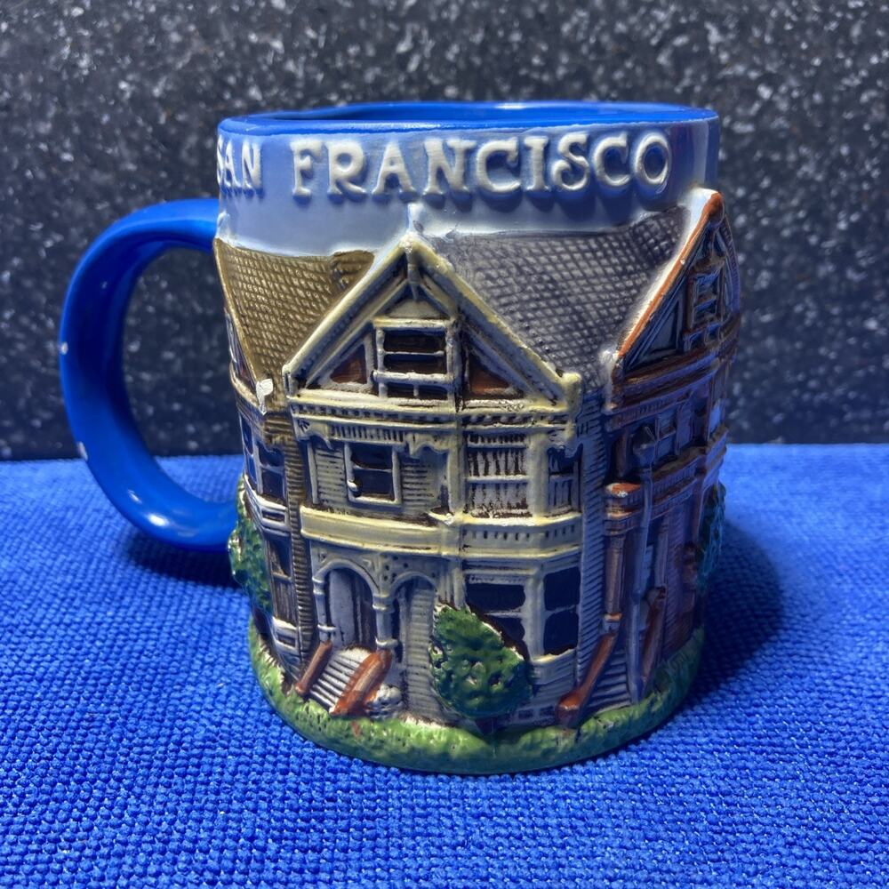 Souvenir Mug San Francisco retro Coffee Painted Ladies Houses 3D RARE Vintage